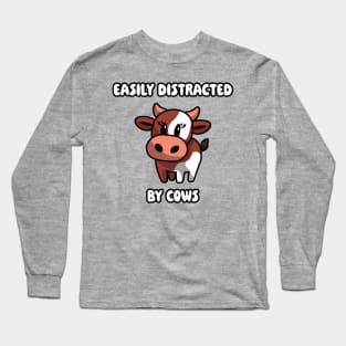 Easily Distracted By Cows: Cutesy Brown Cow Long Sleeve T-Shirt